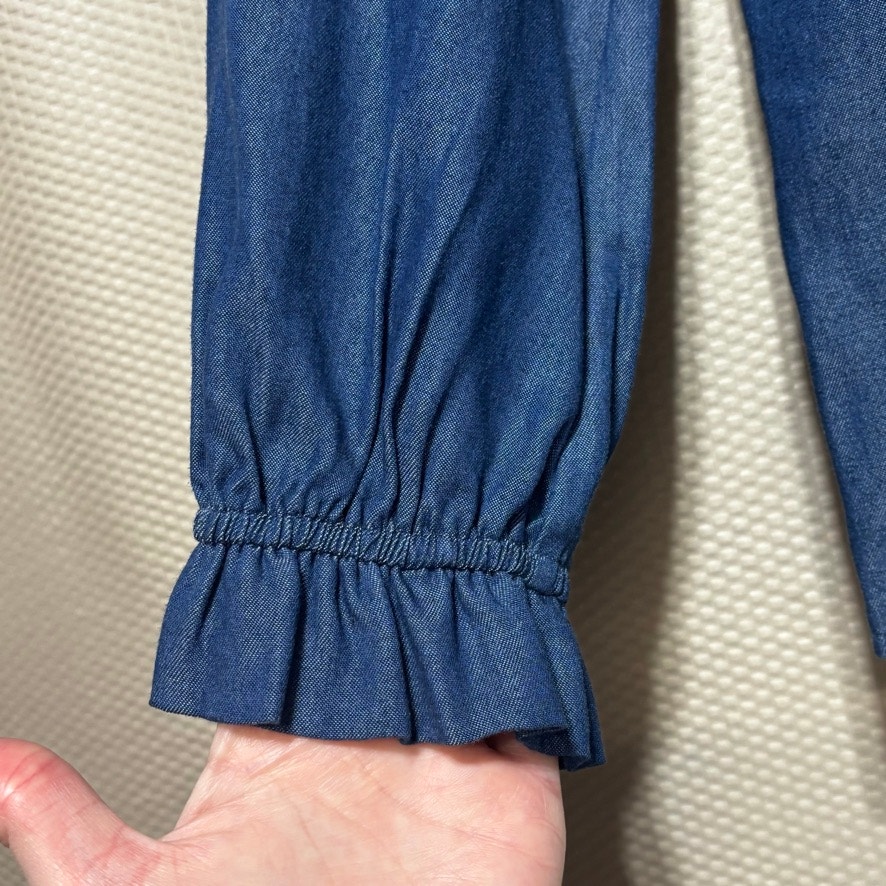 Nwt The Fold London Tierney Blouse Size Us 6 Uk 10 Blue Ruffle Neck Long Sleeve — image 2 of 8